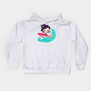 Surfing girl kawaii style Kids Hoodie